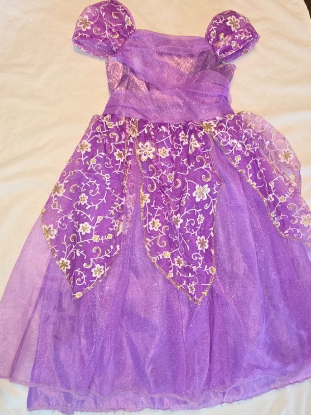 Little Girls Purple Princess Dress Tulle Sparkles Glittery Dress Up Cosplay - Picture 2 of 12